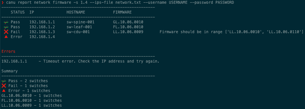 Software to report the current firmware of the switches on the network.